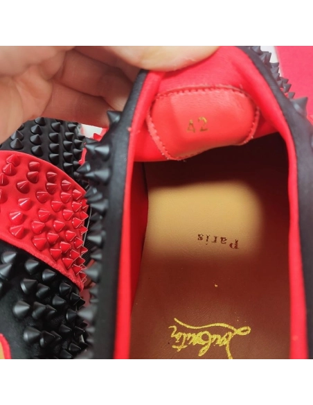 Discount Christian Louboutin Spike Sock Men Sneakers Neoprene Black Red Sale Online