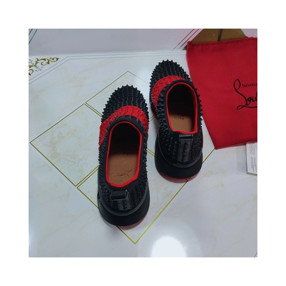 Discount Christian Louboutin Spike Sock Men Sneakers Neoprene Black Red Sale Online