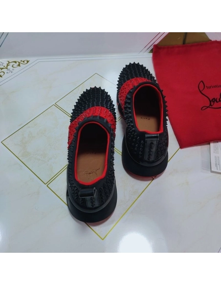 Discount Christian Louboutin Spike Sock Men Sneakers Neoprene Black Red Sale Online