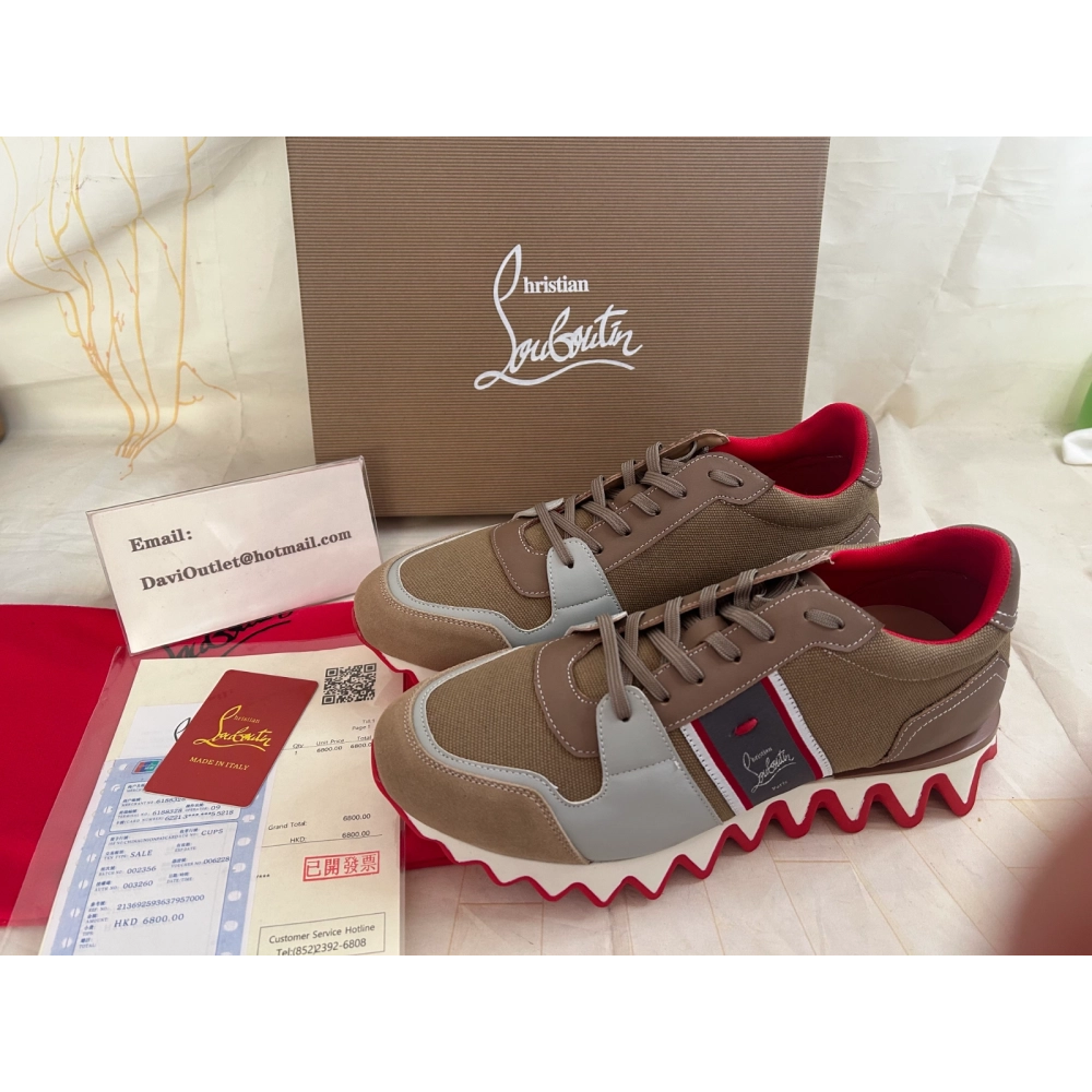 Discount Christian Louboutin Nastroshark Men Sneakers Calf Leather And Cotton Saharienne Outlet