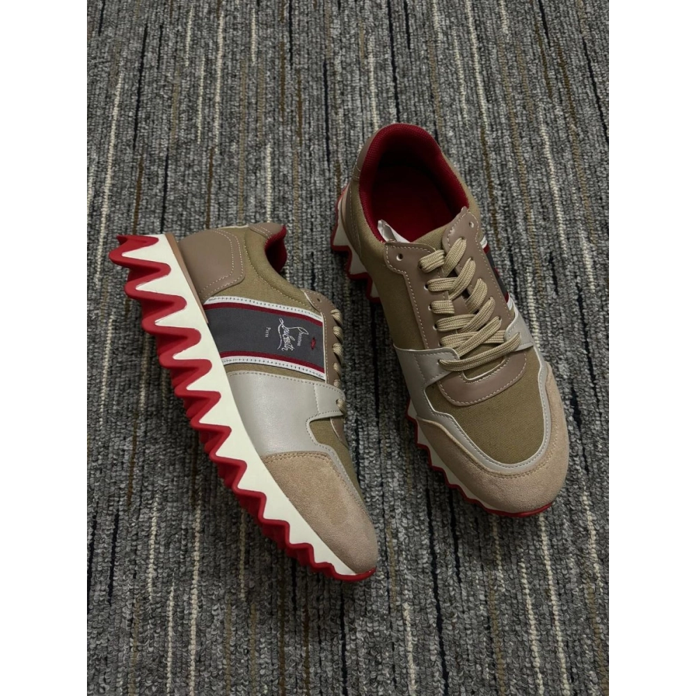 Discount Christian Louboutin Nastroshark Men Sneakers Calf Leather And Cotton Saharienne Outlet