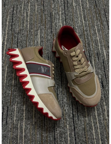 Discount Christian Louboutin Nastroshark Men Sneakers Calf Leather And Cotton Saharienne Outlet