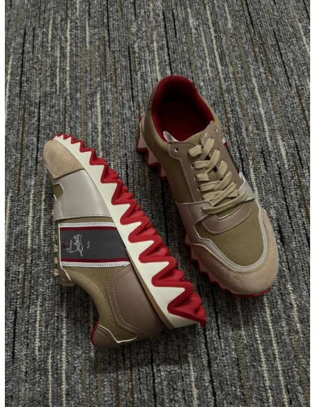 Discount Christian Louboutin Nastroshark Men Sneakers Calf Leather And Cotton Saharienne Outlet