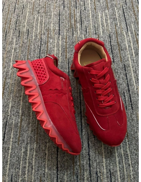 Replica Christian Louboutin Loubishark Sneakers Suede Leather Red