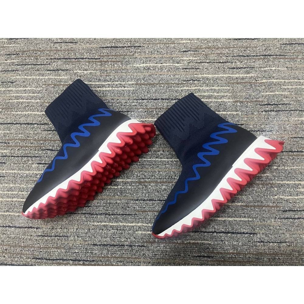 Fake Christian Louboutin Sharky Sock Men Sneakers Knit Mesh Blue