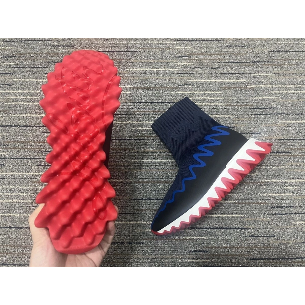 Fake Christian Louboutin Sharky Sock Men Sneakers Knit Mesh Blue