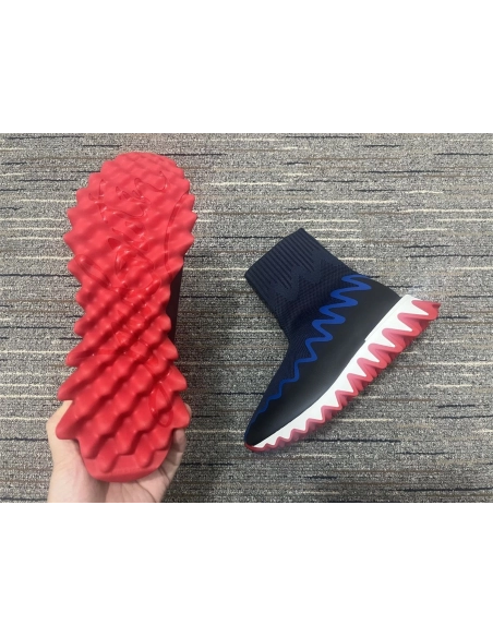 Fake Christian Louboutin Sharky Sock Men Sneakers Knit Mesh Blue