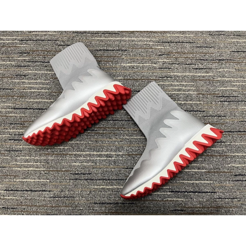 Fake Christian Louboutin Sharky Sock Men Sneakers Knit Mesh Silver
