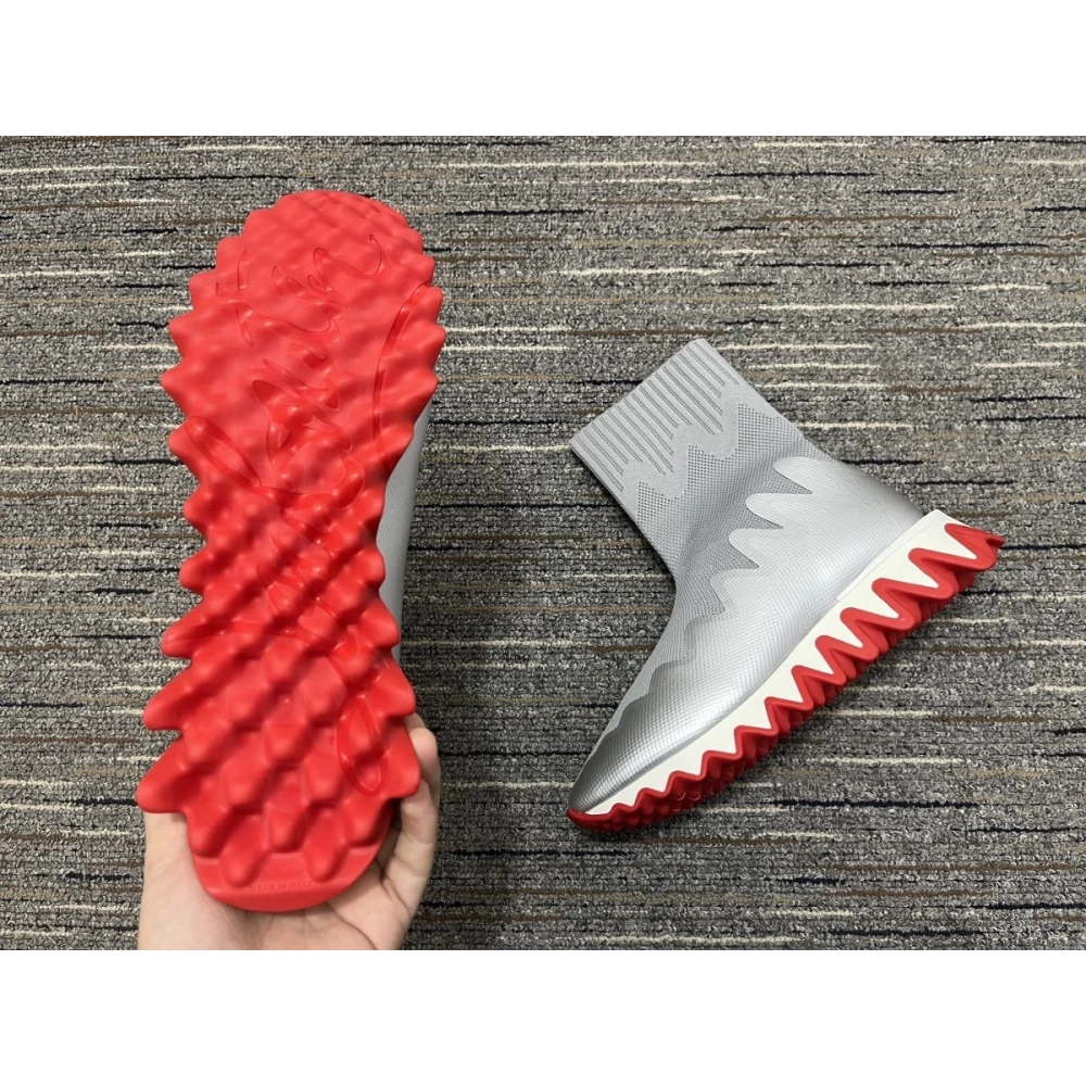 Fake Christian Louboutin Sharky Sock Men Sneakers Knit Mesh Silver