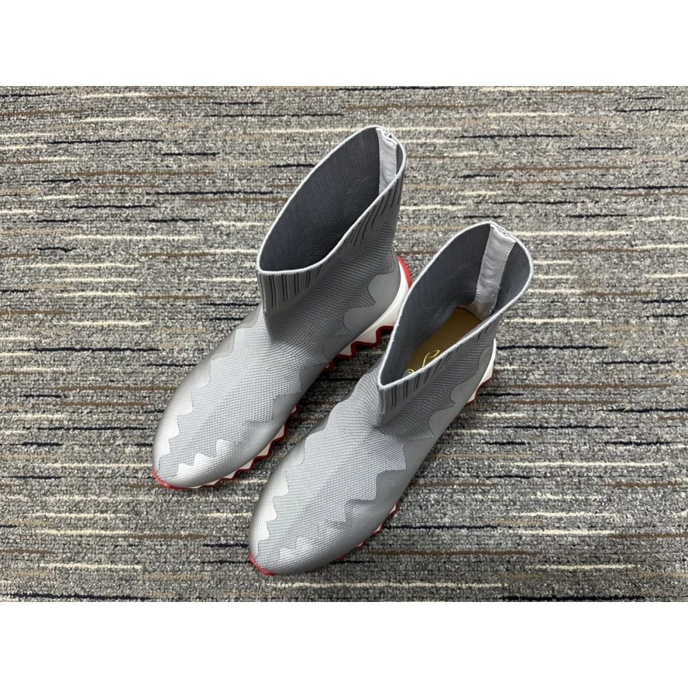Fake Christian Louboutin Sharky Sock Men Sneakers Knit Mesh Silver