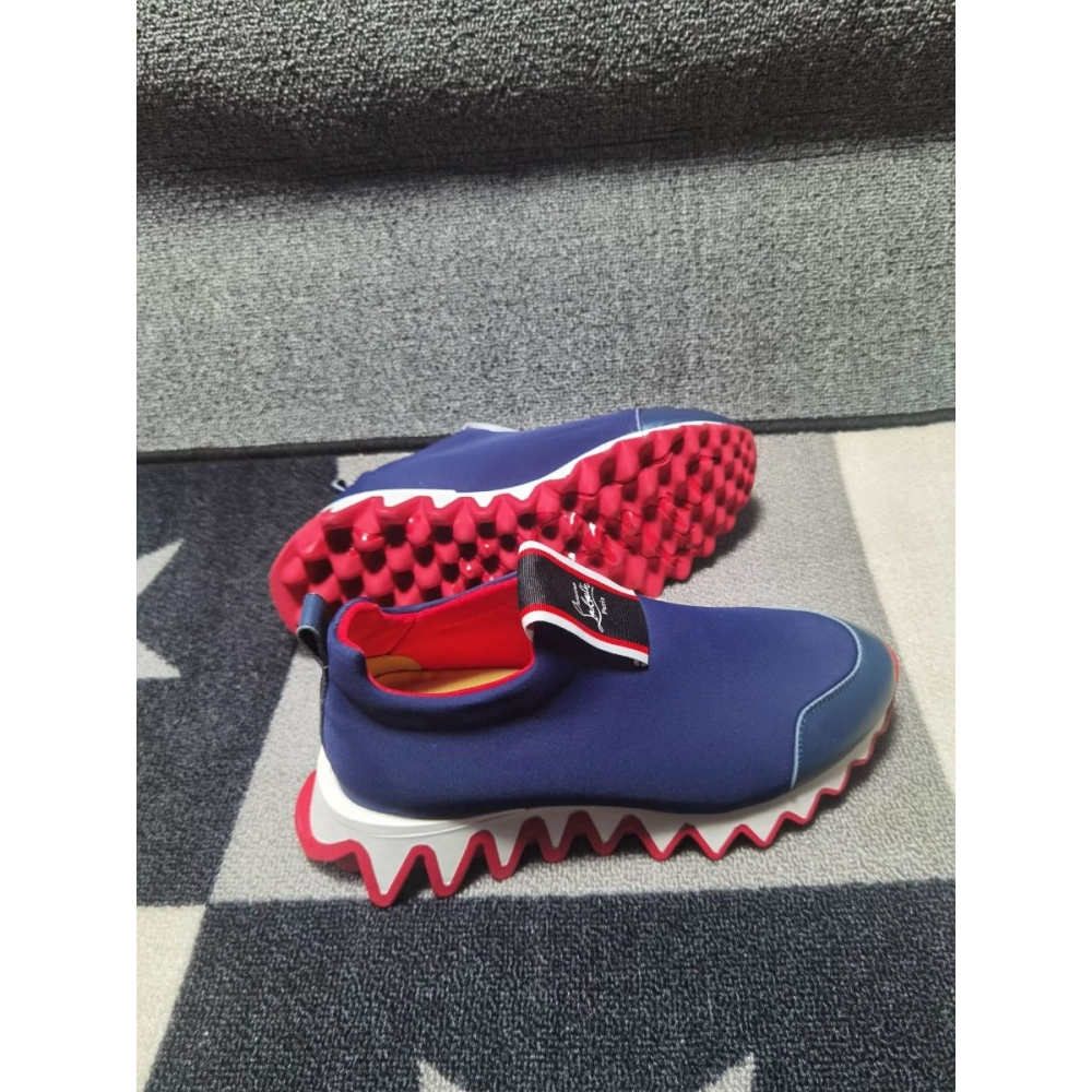 Fake Christian Louboutin Tiketa Flat Sneakers Neoprene Blue, Replica CL Shoes