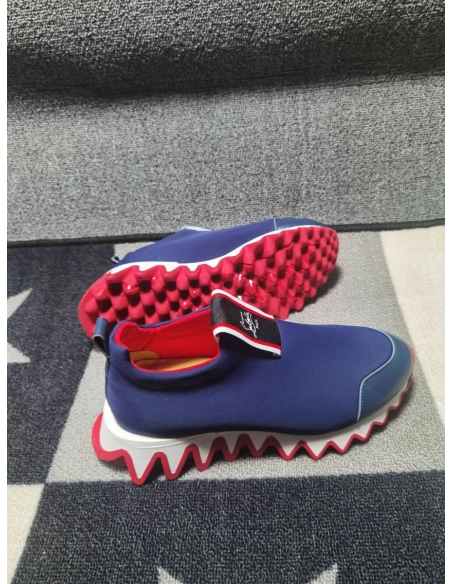 Fake Christian Louboutin Tiketa Flat Sneakers Neoprene Blue, Replica CL Shoes