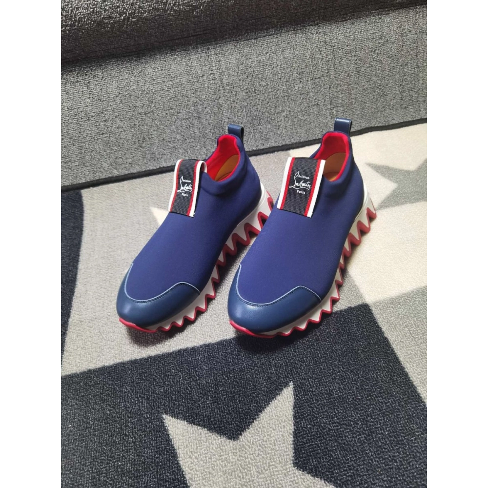 Fake Christian Louboutin Tiketa Flat Sneakers Neoprene Blue, Replica CL Shoes