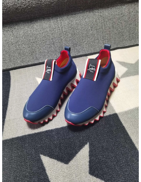Fake Christian Louboutin Tiketa Flat Sneakers Neoprene Blue, Replica CL Shoes