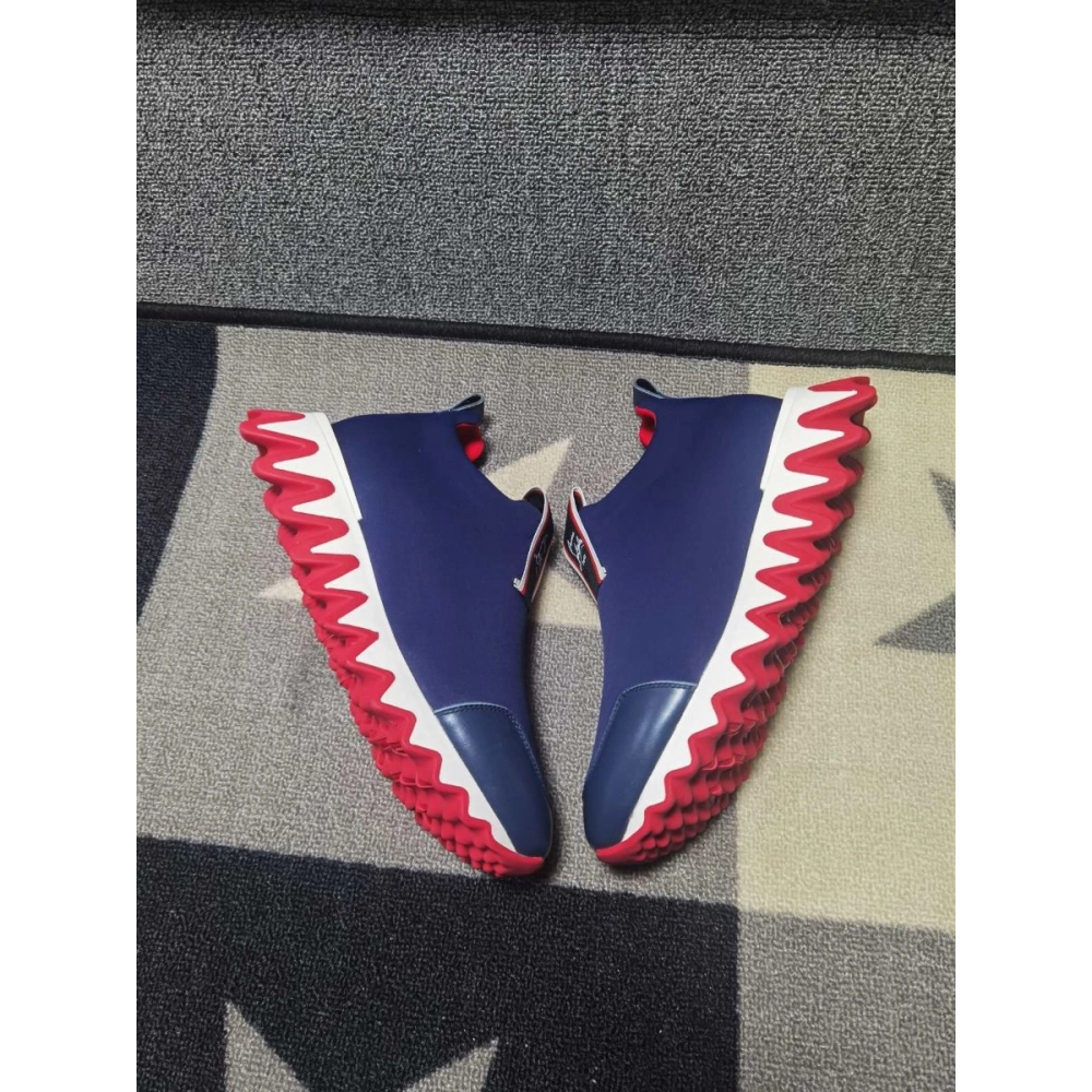 Fake Christian Louboutin Tiketa Flat Sneakers Neoprene Blue, Replica CL Shoes