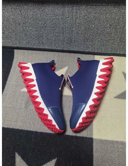 Fake Christian Louboutin Tiketa Flat Sneakers Neoprene Blue, Replica CL Shoes