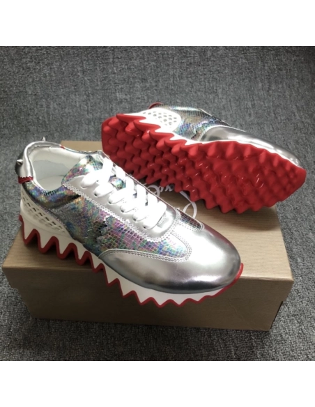 Replica Christian Louboutin Loubishark Men Sneakers Iridescent Leather Silver