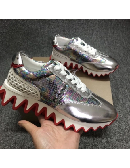 Replica Christian Louboutin Loubishark Men Sneakers Iridescent Leather Silver