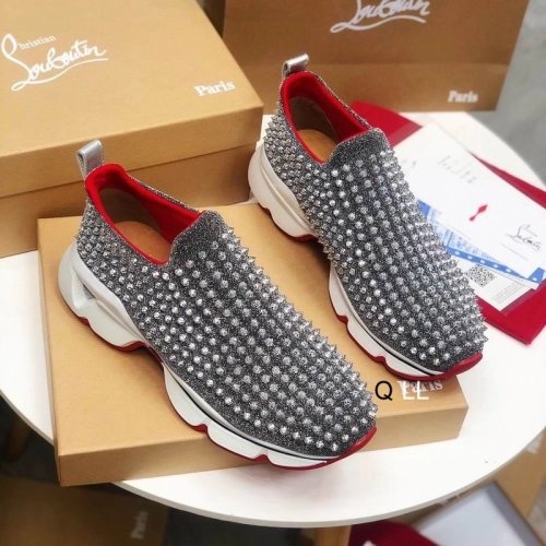 Cheap Christian Louboutin Spike Sock Sneakers Neoprene Silver for Sale, Discount CL Shoes Outlet Online