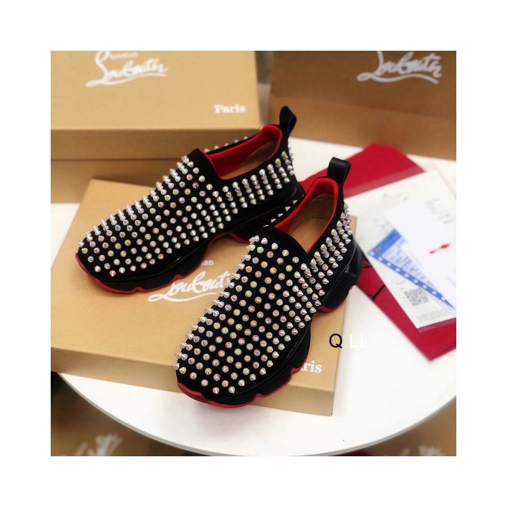 Discount Christian Louboutin Spike Sock Sneakers Neoprene Black Multicolor Spikes Outlet