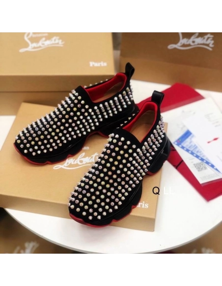 Discount Christian Louboutin Spike Sock Sneakers Neoprene Black Multicolor Spikes Outlet