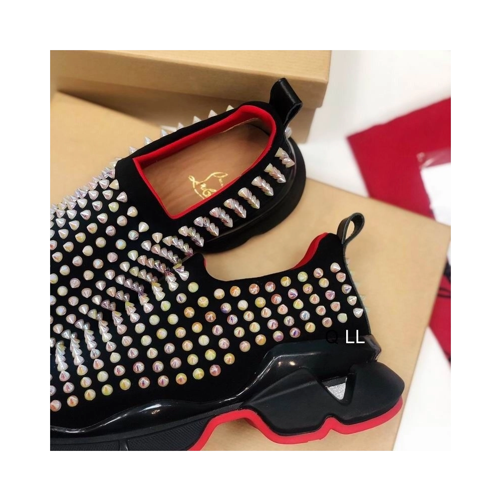 Discount Christian Louboutin Spike Sock Sneakers Neoprene Black Multicolor Spikes Outlet