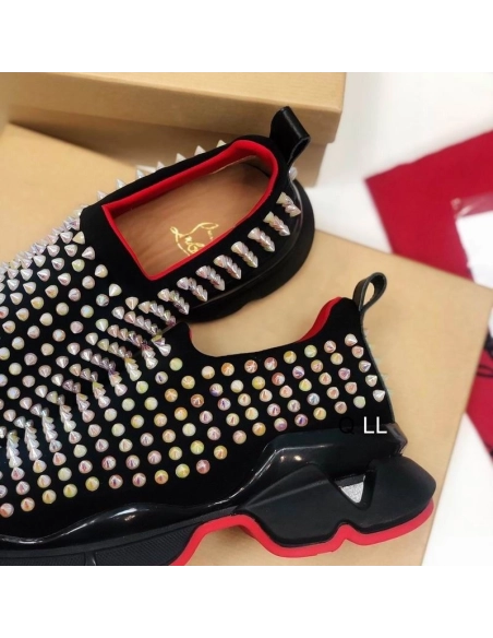 Discount Christian Louboutin Spike Sock Sneakers Neoprene Black Multicolor Spikes Outlet