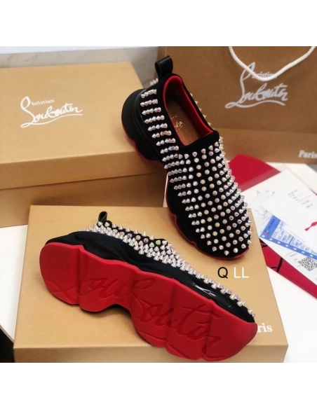 Discount Christian Louboutin Spike Sock Sneakers Neoprene Black Multicolor Spikes Outlet