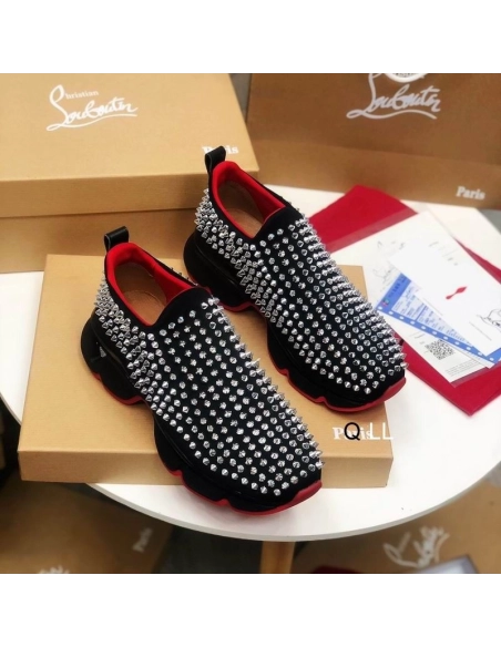 Replica Christian Louboutin Spike Sock Sneakers Neoprene Black Silver Spikes