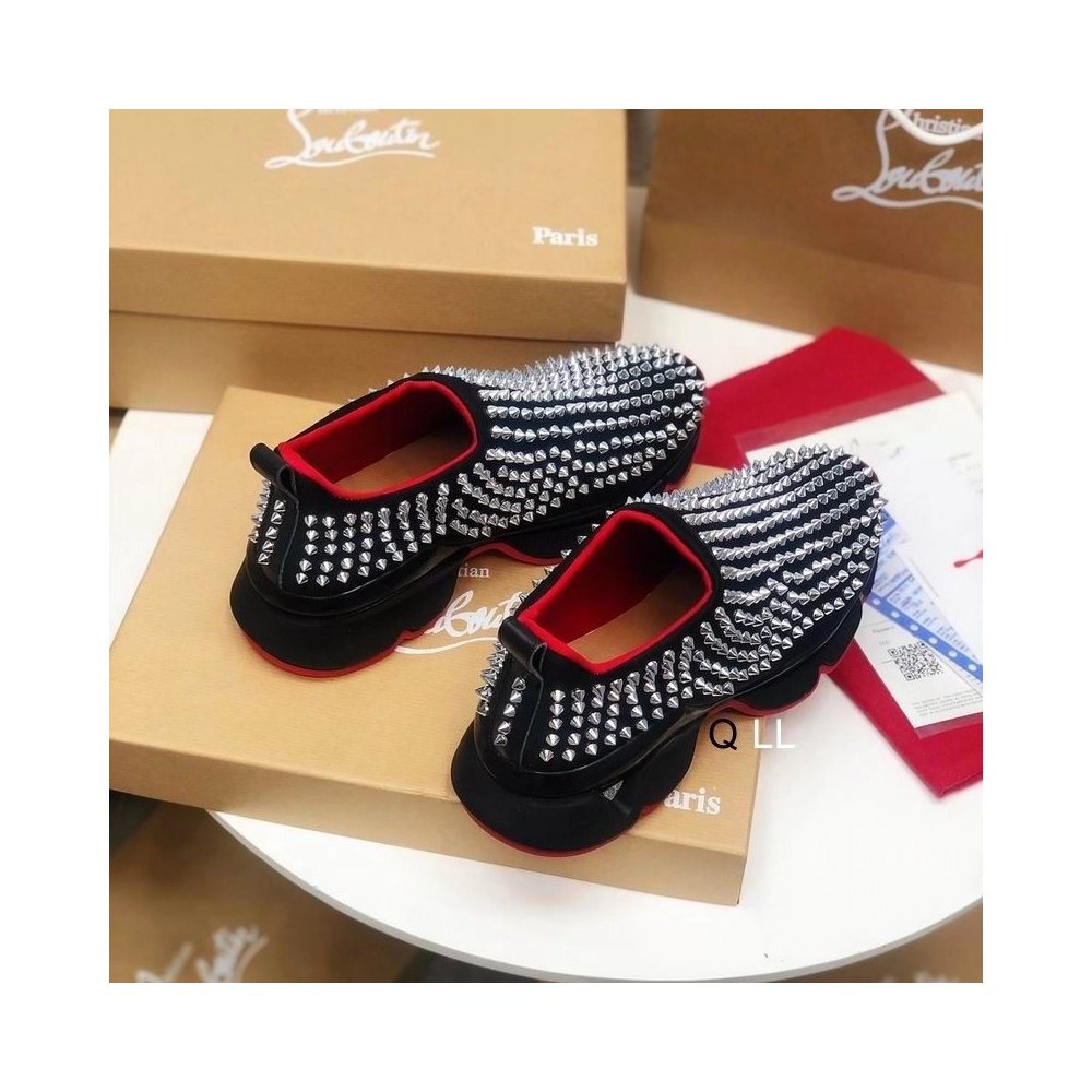 Replica Christian Louboutin Spike Sock Sneakers Neoprene Black Silver Spikes