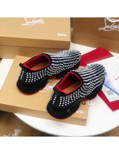 Replica Christian Louboutin Spike Sock Sneakers Neoprene Black Silver Spikes