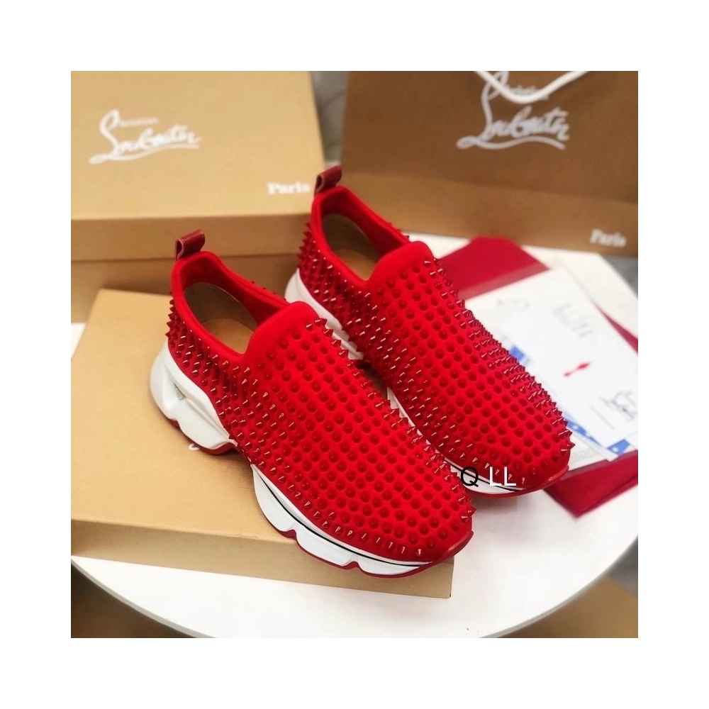 Replica Christian Louboutin Spike Sock Sneakers Neoprene Red, Knockoff Christian Louboutin Shoes