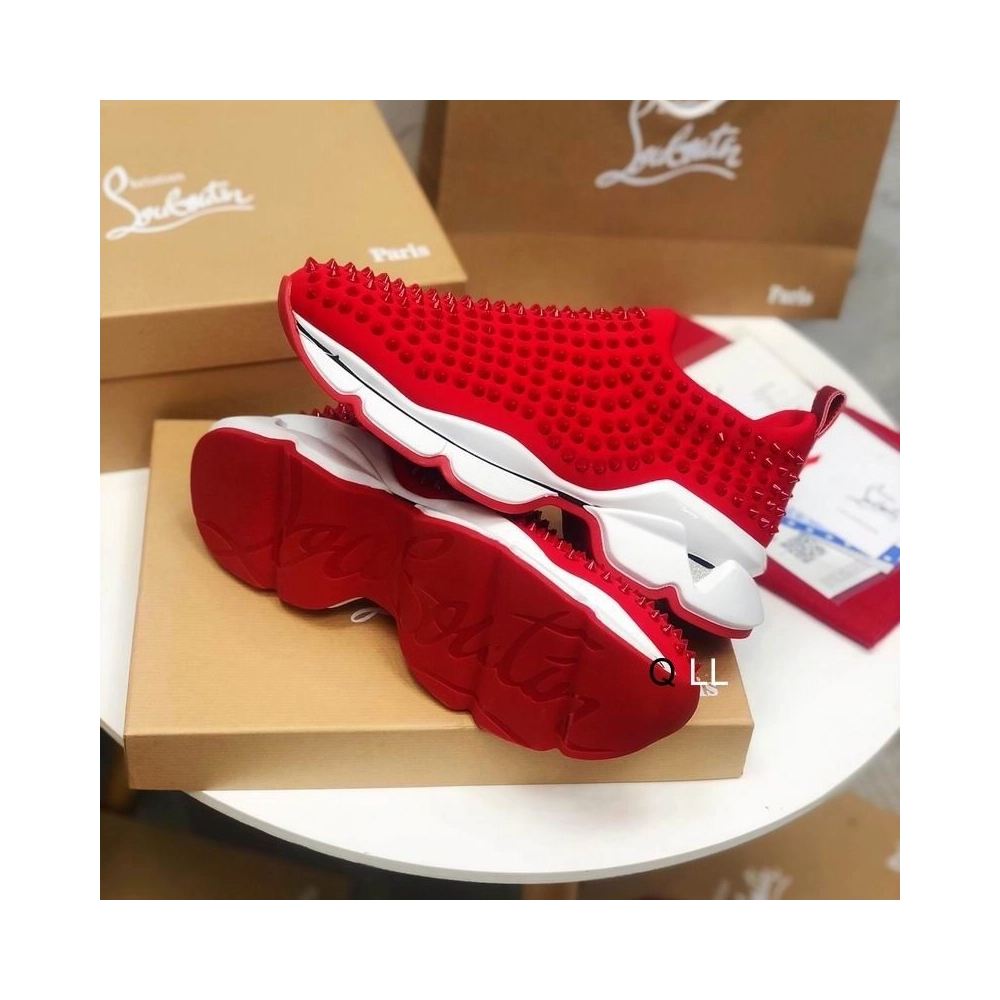 Replica Christian Louboutin Spike Sock Sneakers Neoprene Red, Knockoff Christian Louboutin Shoes