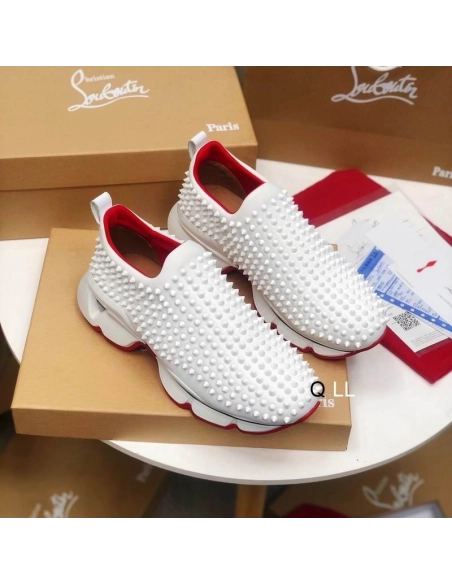 Replica Christian Louboutin Spike Sock Sneakers Neoprene White, Fake Christian Louboutin Shoes