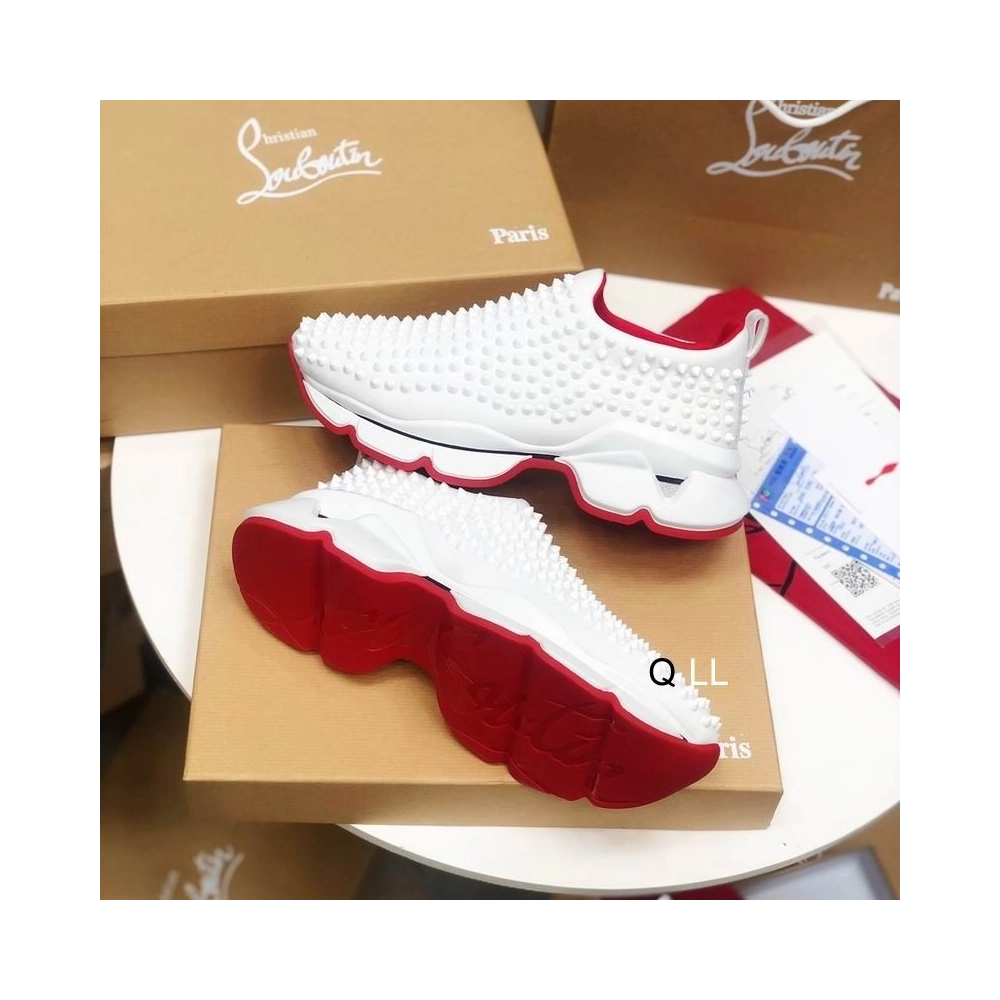 Replica Christian Louboutin Spike Sock Sneakers Neoprene White, Fake Christian Louboutin Shoes