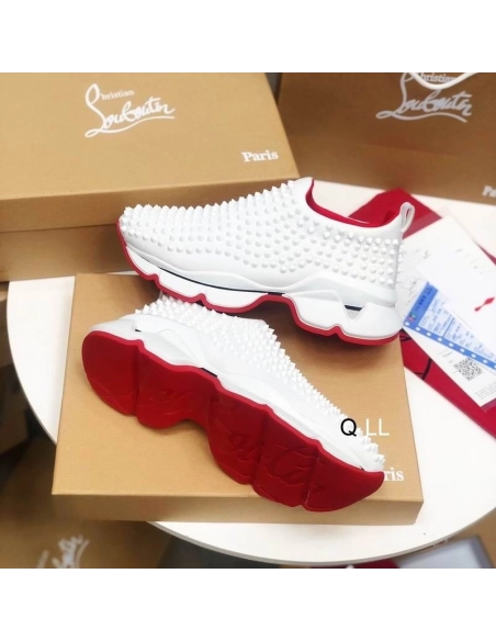 Replica Christian Louboutin Spike Sock Sneakers Neoprene White, Fake Christian Louboutin Shoes