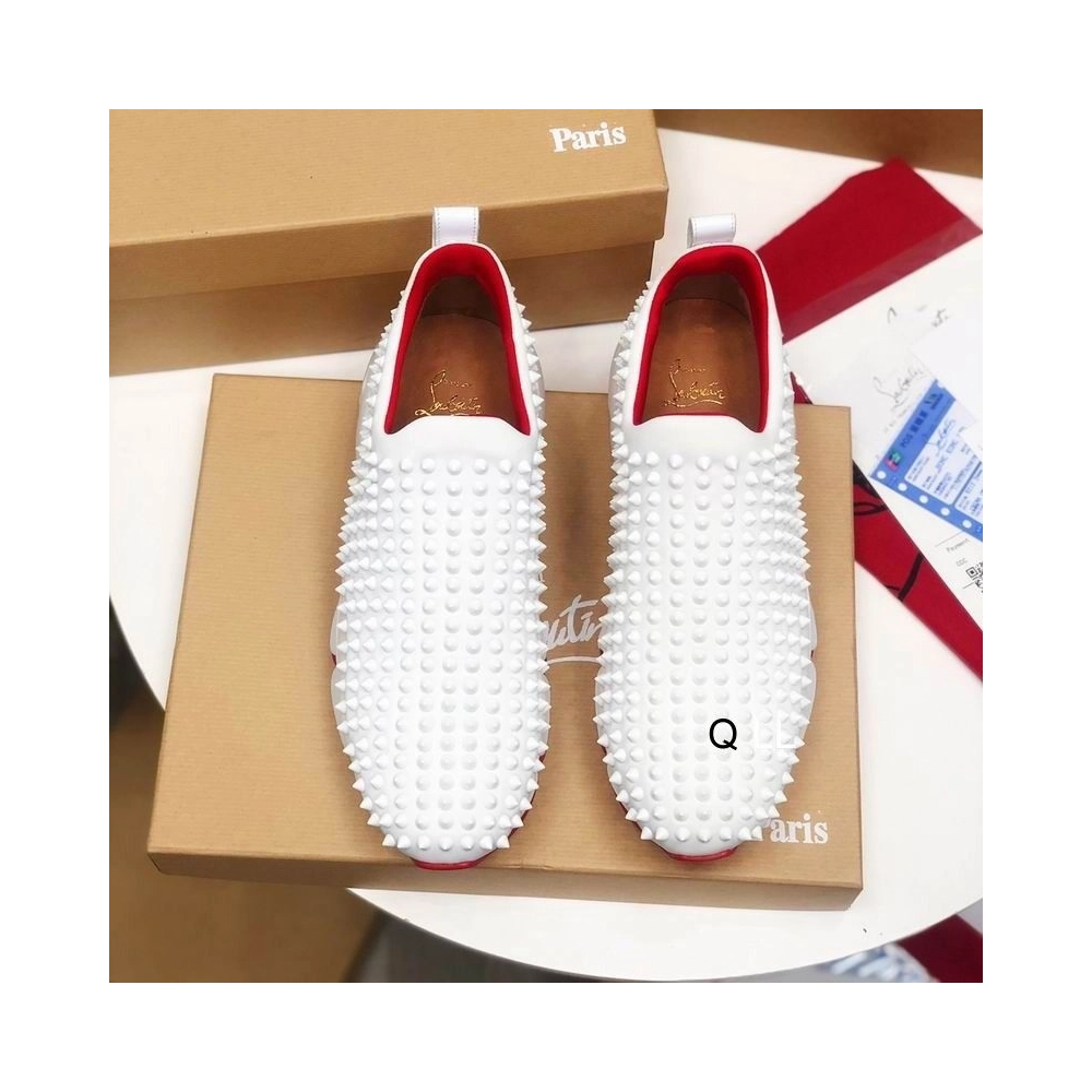 Replica Christian Louboutin Spike Sock Sneakers Neoprene White, Fake Christian Louboutin Shoes