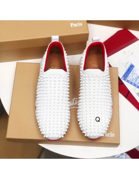 Replica Christian Louboutin Spike Sock Sneakers Neoprene White, Fake Christian Louboutin Shoes