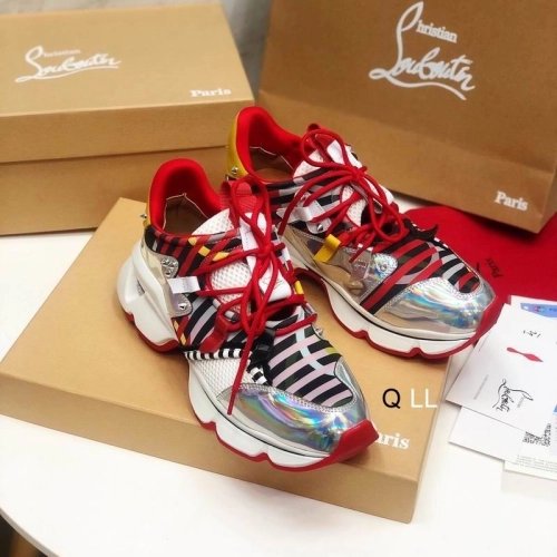 Cheap Christian Louboutin Red Runner Flat Sneakers Neoprene Specchio Laser Multicolor Sale Online