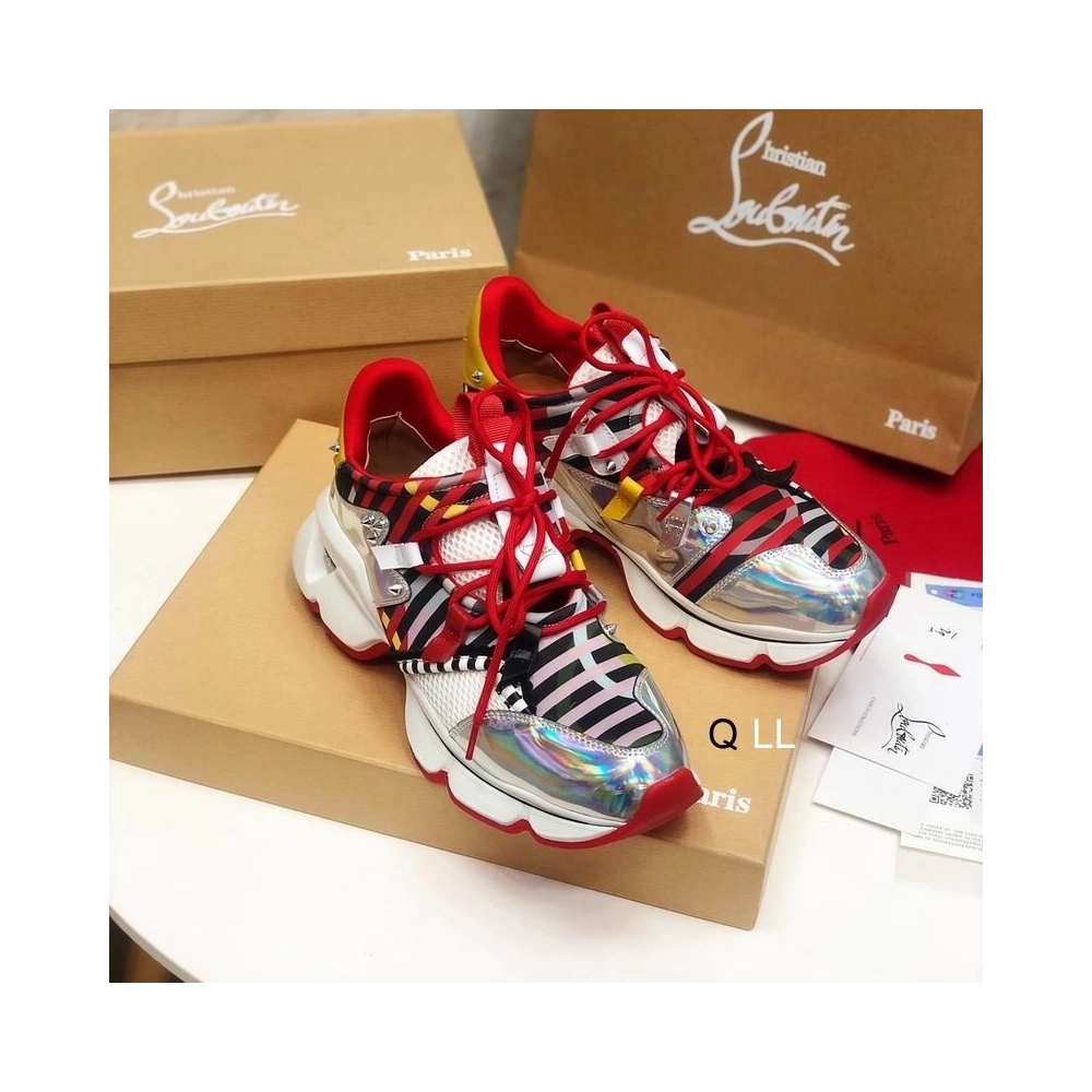 Cheap Christian Louboutin Red Runner Flat Sneakers Neoprene Specchio Laser Multicolor Sale Online