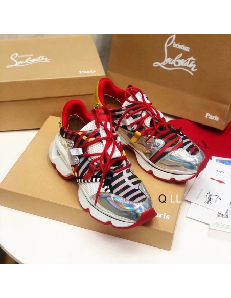 Cheap Christian Louboutin Red Runner Flat Sneakers Neoprene Specchio Laser Multicolor Sale Online
