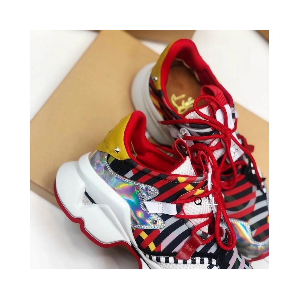 Cheap Christian Louboutin Red Runner Flat Sneakers Neoprene Specchio Laser Multicolor Sale Online