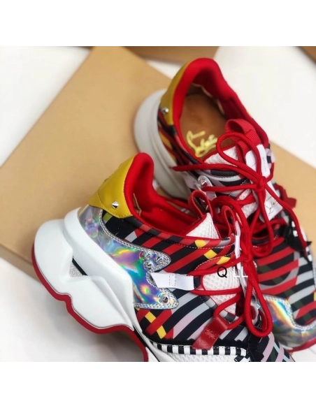 Cheap Christian Louboutin Red Runner Flat Sneakers Neoprene Specchio Laser Multicolor Sale Online