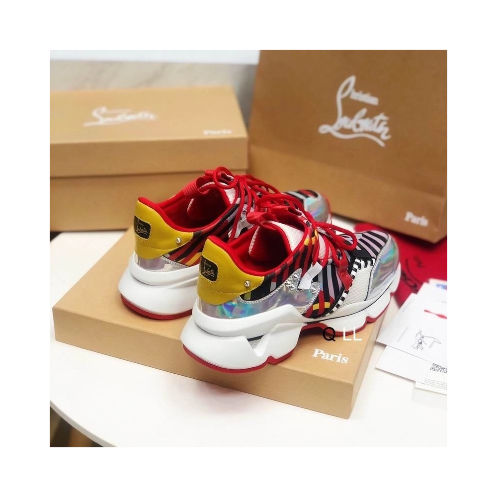 Cheap Christian Louboutin Red Runner Flat Sneakers Neoprene Specchio Laser Multicolor Sale Online