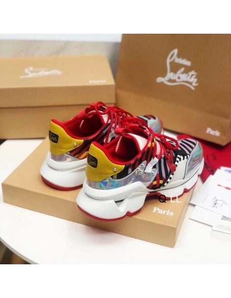 Cheap Christian Louboutin Red Runner Flat Sneakers Neoprene Specchio Laser Multicolor Sale Online
