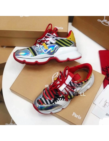 Cheap Christian Louboutin Red Runner Flat Sneakers Neoprene Specchio Laser Multicolor Sale Online