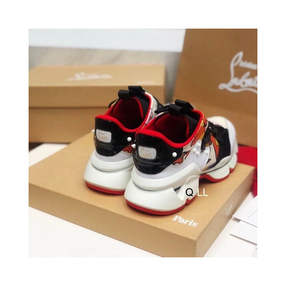 Fake Christian Louboutin Red Runner Flat Sneakers Leather And Neoprene Pattern Multi