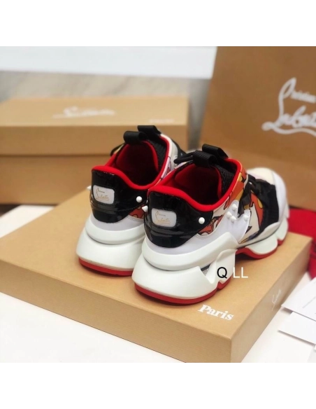 Fake Christian Louboutin Red Runner Flat Sneakers Leather And Neoprene Pattern Multi