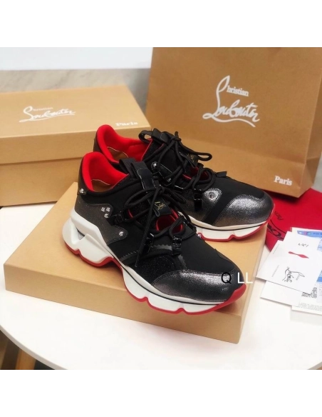 Discount Christian Louboutin Red Runner Flat Sneakers Calf Suede and Mesh Multi Outlet