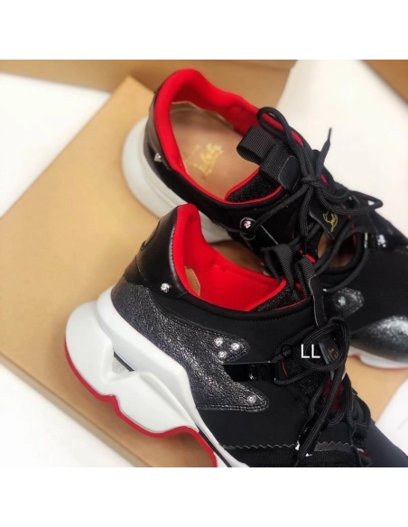 Discount Christian Louboutin Red Runner Flat Sneakers Calf Suede and Mesh Multi Outlet